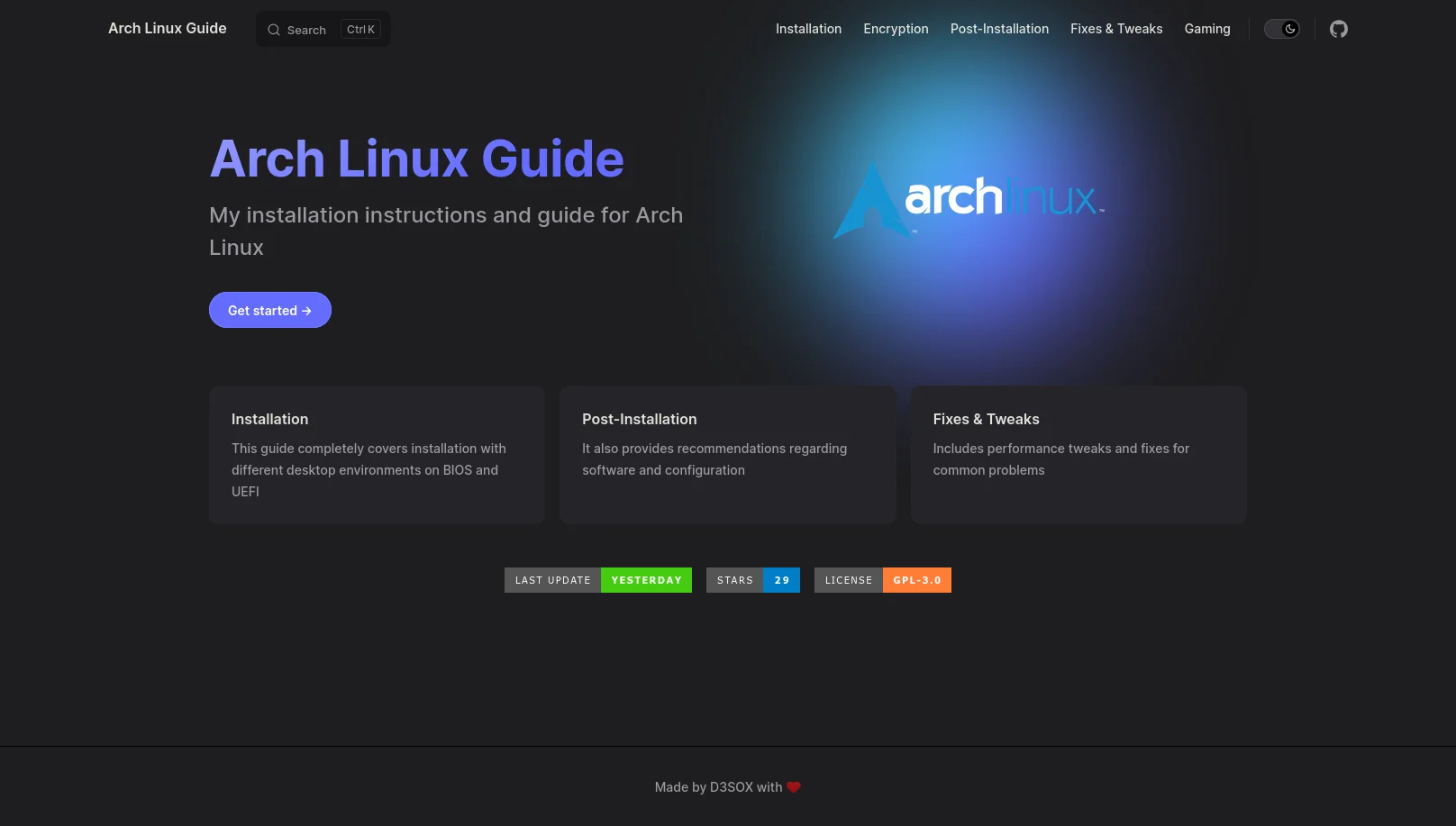 Arch Linux installation guide website