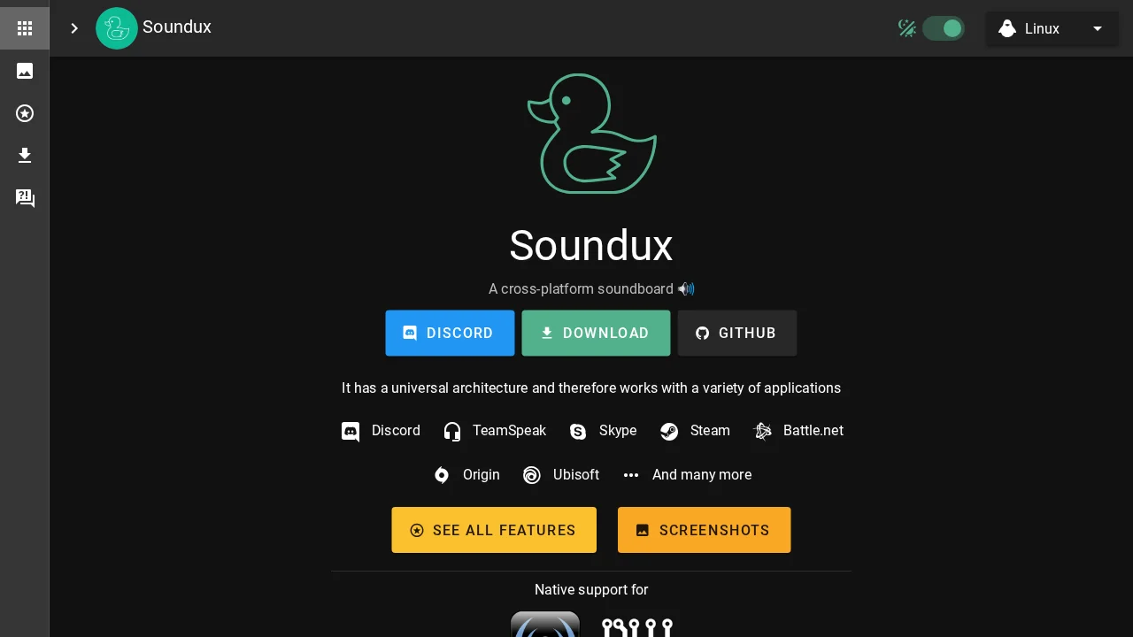 Soundux website in dark mode